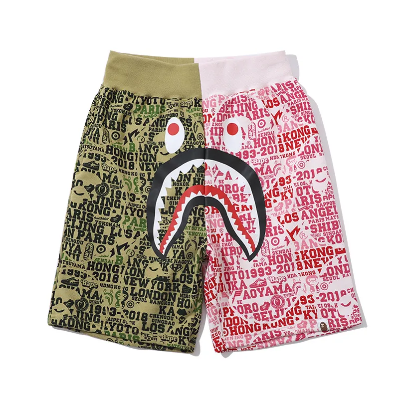 19ss Ape Shark Shorts AApe Japan Shark Jaw Shorts Camo Splicing