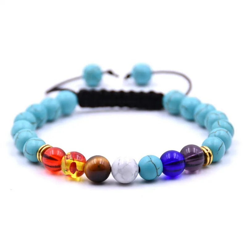 Dam 8mm Lava Rock 7 Chakra Aromaterapi Essential Oljedisperser Armband Flätad Natursten Yoga Bead Armband Armband