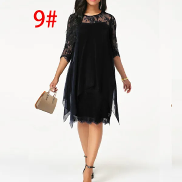 Chiffon overlay navy three quarter sleeve lace best sale dress