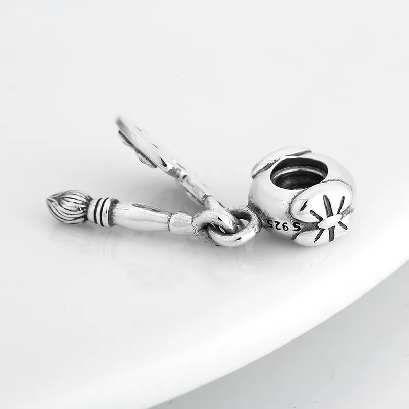 High quality 925 Sterling Silver Colorful CZ brush palette Pendants Beads Fit Original Pandora Charm Bracelet Jewelry making V19122677