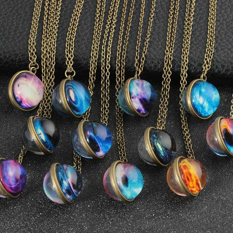 Collier boule de verre Double face lumineux pour Couple, pendentif étoile de rêve, univers Harajuku, bijoux, vente en gros