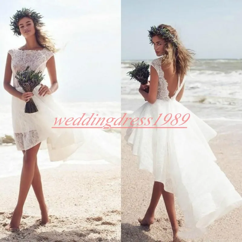 Abiti da sposa corti in pizzo romantico Beach Summer Backless High Low Abito da ballo sudafricano per la sposa Arabo Mariage robe de mari￩e