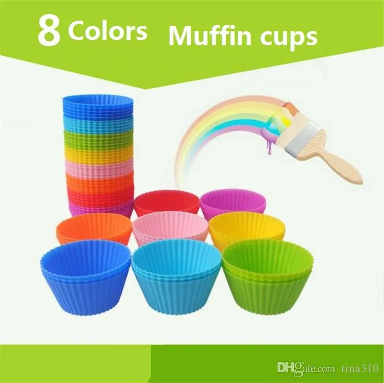 Sıcak Yuvarlak Stilleri Silikon Muffin Cupcake Kalıp Bakeware Maker Kalıp Tepsi Pişirme Kupası Astar Pişirme Kalıpları B0105