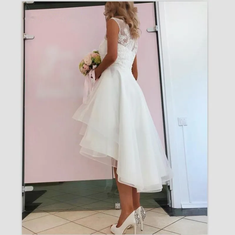 Biała Wysoka Niska Herbata Długość Plaża Krótkie Suknie Ślubne Ruched Organza Sweetheart Front Krótki Długie Back Bride Suknie Ślubne Suknie