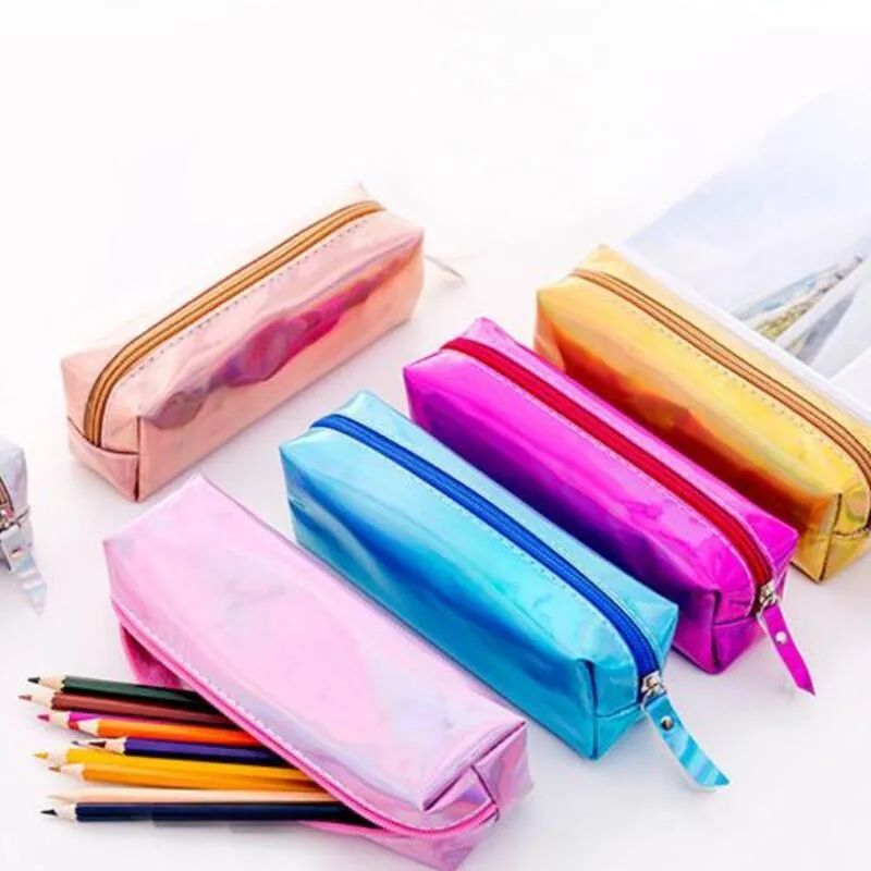 Iridescent Laser Pencil Case PU School Supplies Stationery Cute Pencil Bag  Girls