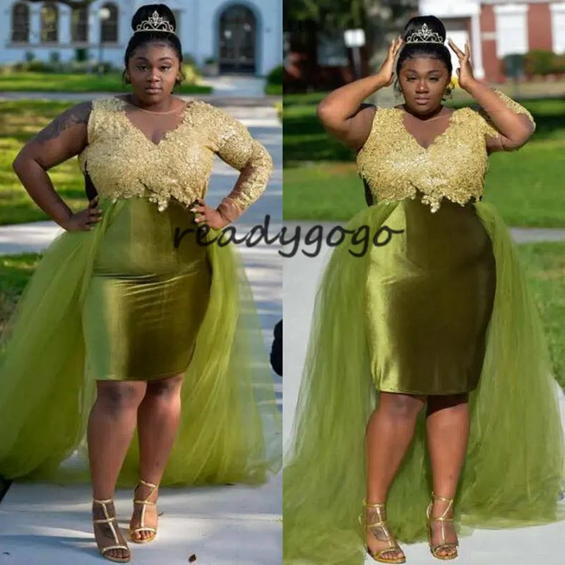 Lemon Green Short Prom Homecoming Dresses With Detachable Train