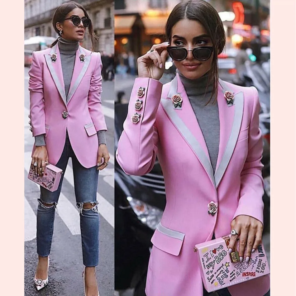 Gelin Pembe Anne Wedding Çiçek 2 adet Kadınlar Prom Akşam Resmi Giyim Smokin Blazer Suits (Ceket + Pantolon)