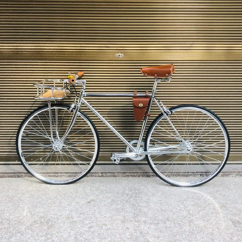 Vintage Bike Frame Sliver 700c Stałego biegu rowerowego BIYCLE BIYCLE Pojedyncza prędkość 52CM Fixie Fixie Ramka Inlcude Kosz