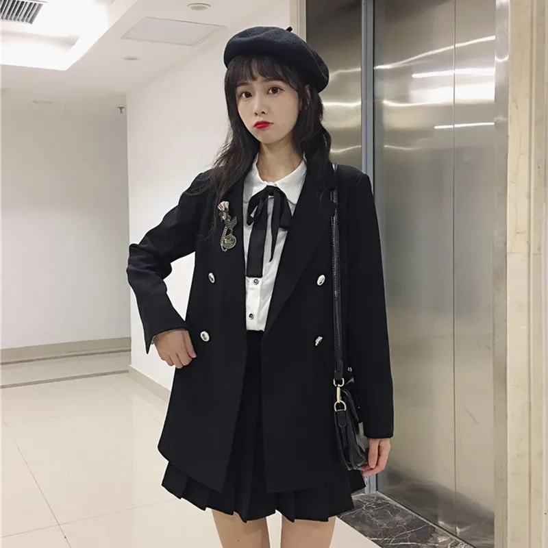 JKユニフォームカレッジスーツ女性秋スモールスーツジャケットシャツジャケットプリーツバストスは日本のファッションスクールの制服を着ています