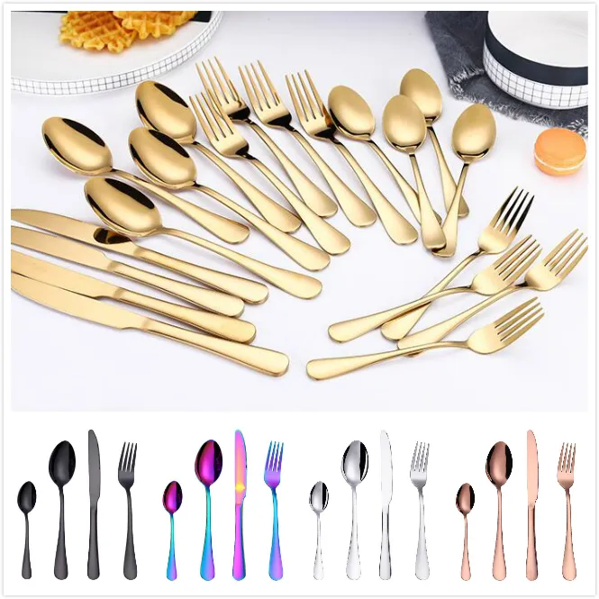 Edelstahl Gold Besteck Sets Löffel Gabel Messer Tee Löffel Geschirr Set Küche Bar Utensil Küche liefert