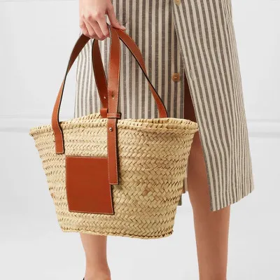 Designer- Beach Bag Big Straw Totes Bag Handmade Woven Women Travel Handbags Crochet Flower Hand Bags New Summer