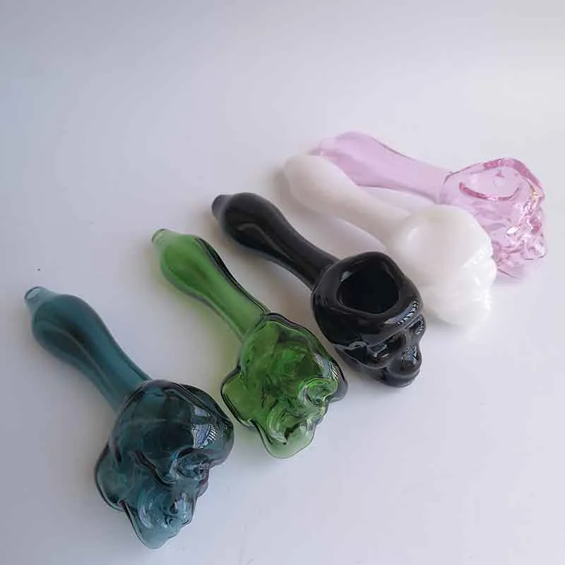 Grande taille crâne lourd fantôme fumer pipe en verre tabac enivrant cigarette à la main pyrex cuillère colorée tuyaux outil accessoires 5 couleurs