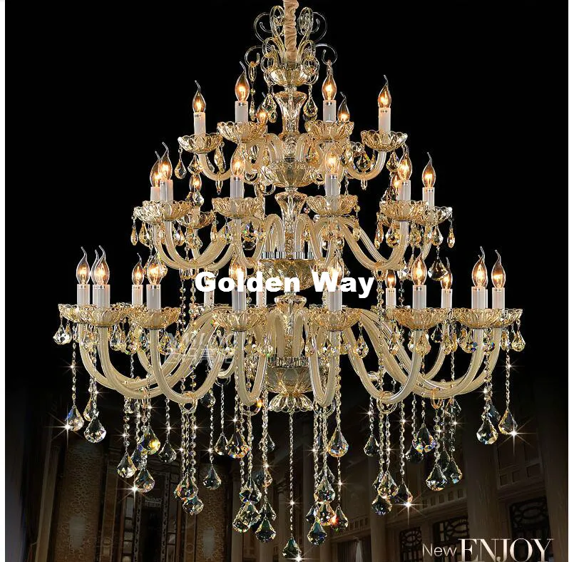 Modern Luxury European Crystal Chandelier With E14 LED Lamps In Cognac