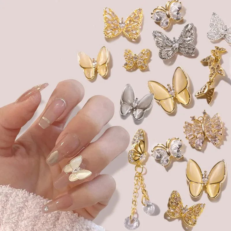 Gold Silver 3D Butterfly Nail Art Rhinestones Alloy Butterfly