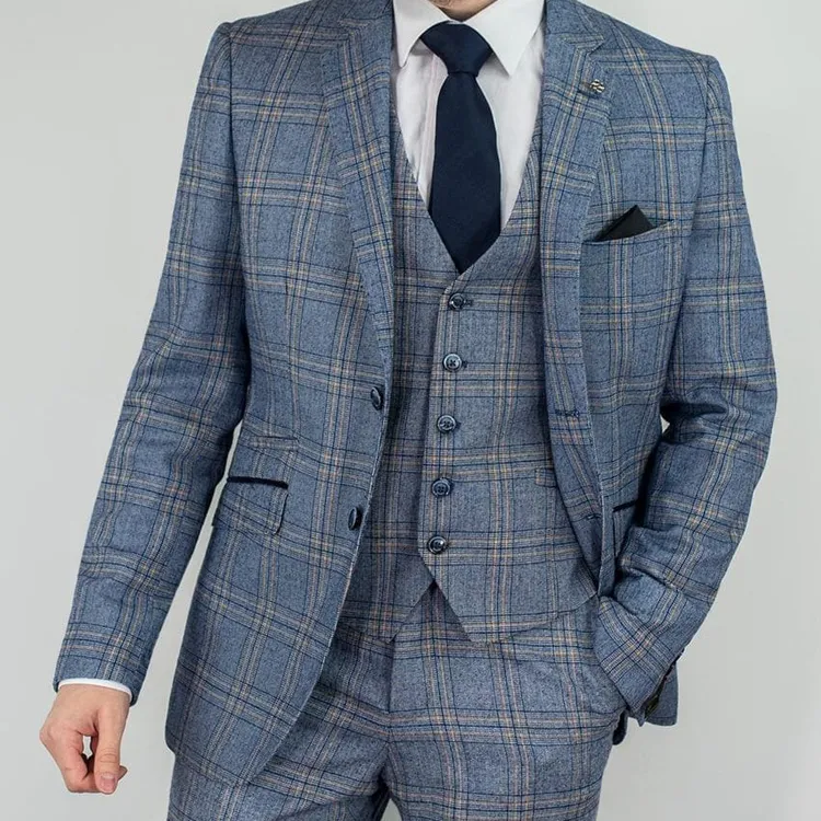 2019 New Fashion Mens Wedding Tuxedos British Plaid Groom Notched Lapel Pants Suits 3 Pieces Two Button Formal Blazer Jackets Clothes