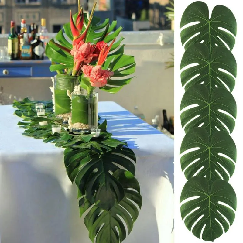 Atacado-24 pcs 35x29cm20x18cm Artificial Palm Tropical deixa Folha de Simulação para Hawaiian Luau Party Jungle Beach Theme Home Decor