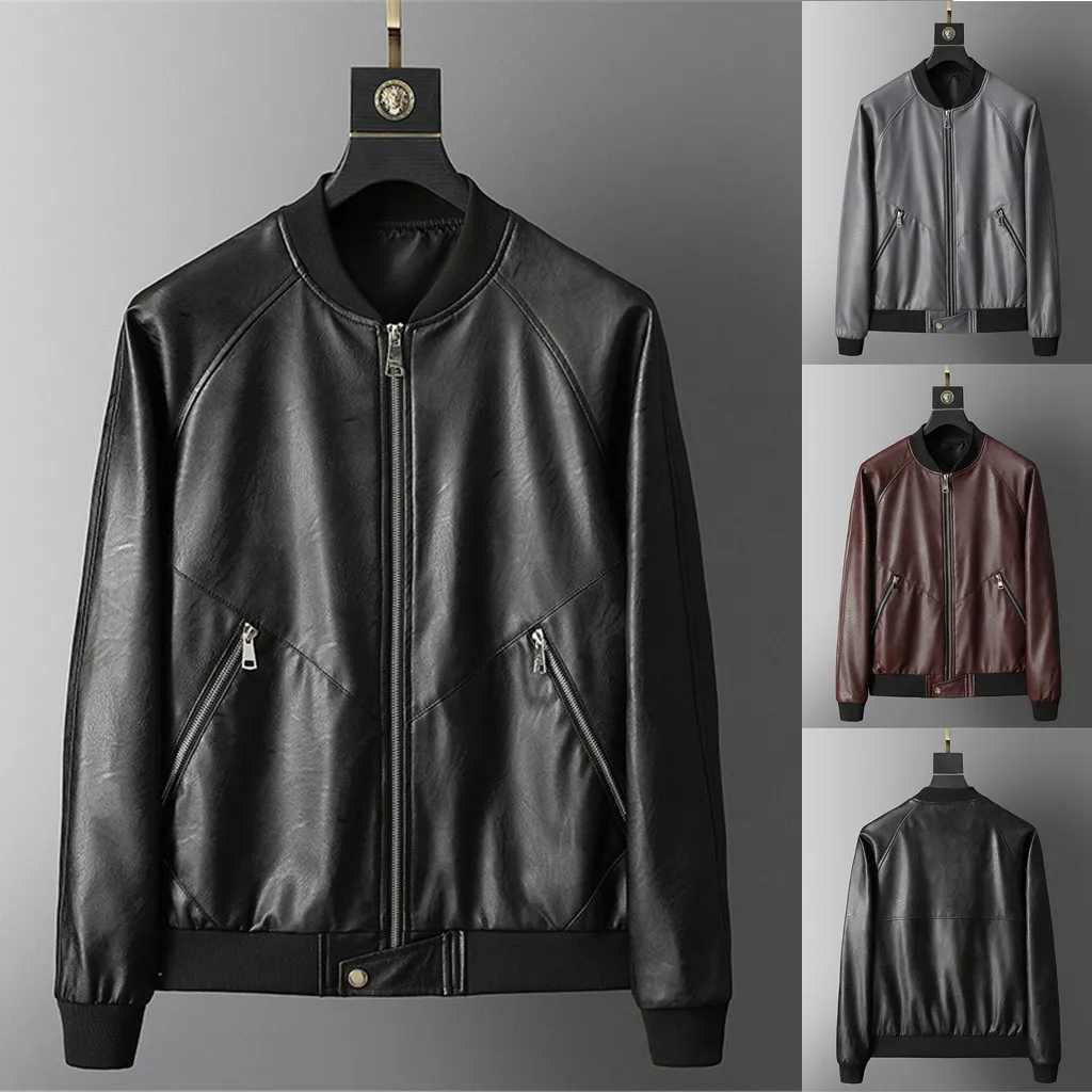 Moda-Ishowtunda Jacket Mężczyźni Motorcycle Męskie Skórzane Kurtki Jaqueta de Couro Masculina Mens Leather Coats Veste Homme 7 # 3