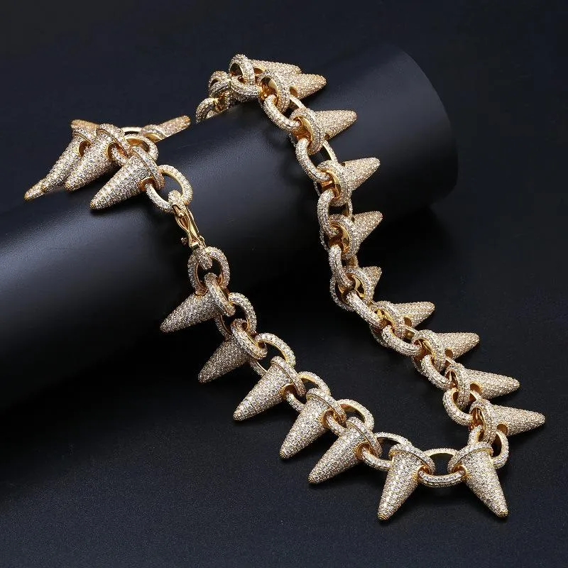 Новый Большой Тяжелый Spike Mens кубинский цепи Choker ожерелье 18мм золото Белое CZ Цирконий Stud Hiphop Рэпер Полный Diamond Jewelry подарков для Парней