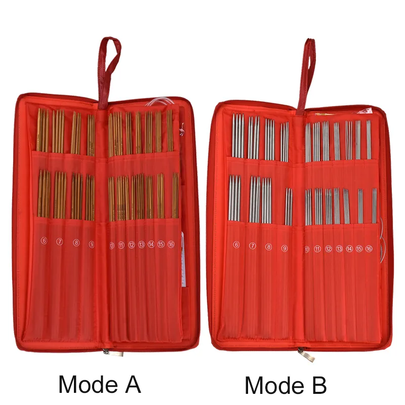 DIY Sewing Tool Set: Knitting Needles Set With Red Case, Bamboo