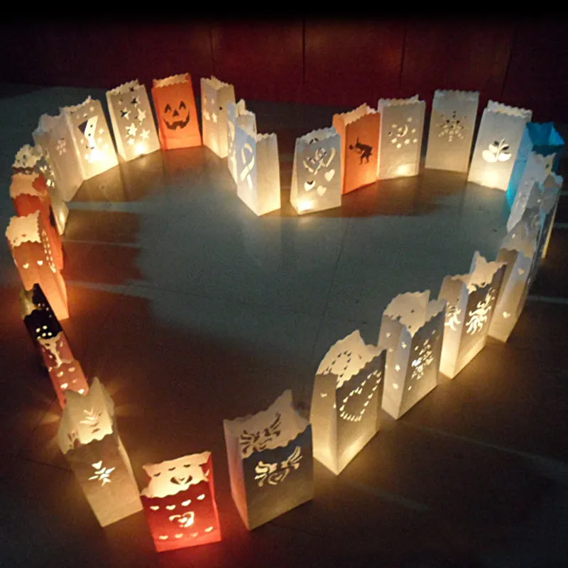 20ピースの結婚式の装飾の心シェイプされた難燃ペーパーキャンドルバッグDIY手作りのペーパーランタン祭ロマンチックな装飾的なキャンドルバッグ