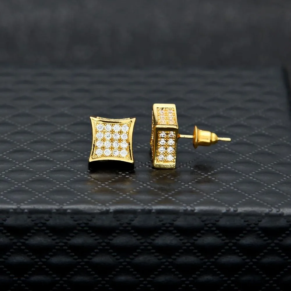 New Mens Jewelry Stud Earrings Hip Hop Cubic Zirconia Diamond Fashion Copper White Gold Filled Crystal Earring