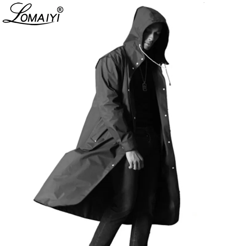 Lomaiyi الرجال سترة ماء الرجال تنفس معطف المطر الذكور الأزياء طويلة خندق معاطف رجل إلكتروني طباعة سترات سوداء AM364 MX191214