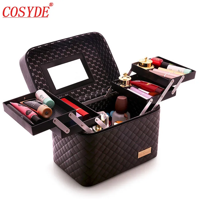 Large Capacity Professional Makeup Suitcase Women Multilayer Toiletry Cosmetic Bag Organizer Portable Beauty Case Storage Box