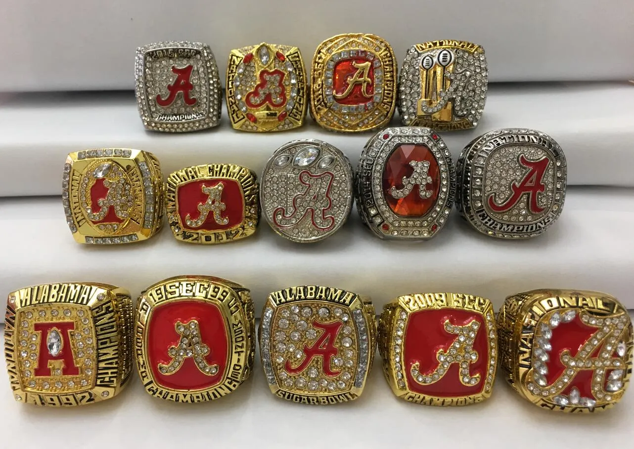 14PCS Alabama Crimson Roll Tide National American Football Championship ring set Souvenir Men Fan Gift 2019 Drop Shipping all'ingrosso