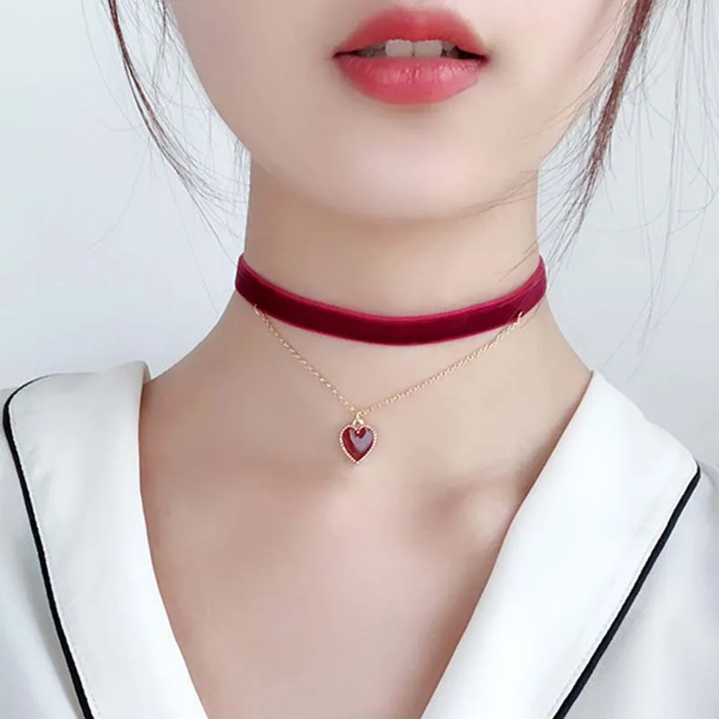 Cute Red Heart Necklace Temperament Fashion Sexy Women Choker Accessories  Clavicle Chain Jewelry Chokers Drop Ship From Harrypotter_jewelry, $0.47