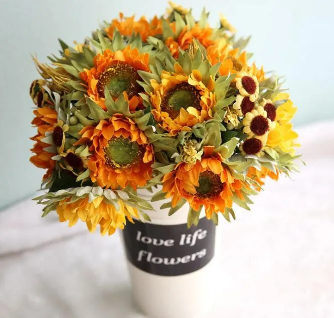 Lifelike Sunflower Decor: 5 Heads Artificial Sunflowers Silk Flower ...
