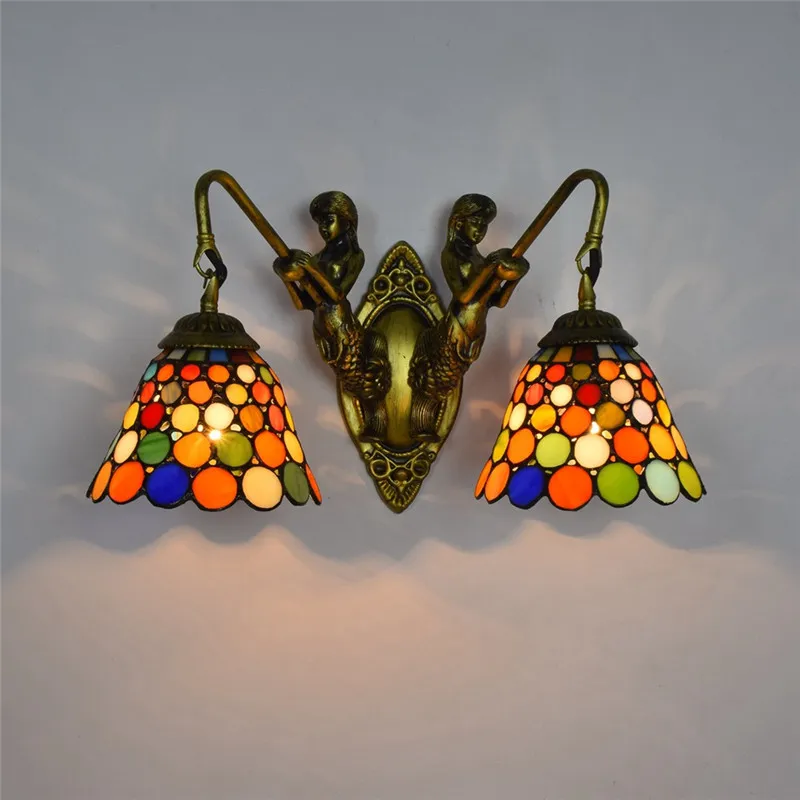 American Tiffany style mermaid corridor double headed wall lamps creative stained glass wall lights bar corridor aisle glass lamp TF062