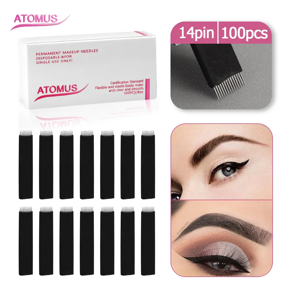 100pcs 14Pin Needles Pre Sterile Eyebrow Tattoo Tool Permanent Makeup Supply Eye Brow Disposal Medical Grade