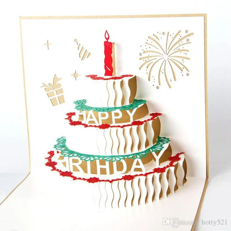 3Dポップアップ誕生日ケーキの祝福のカード手作りの紙の創造的な幸せなお祝いパーティー用品