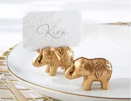 verkoop 200 stks Gouden Olifant Plaats Kaarthouder Houders Naam Nummer Tafel Plaats Bruiloft Gunst Gift Unieke Party Favors274W