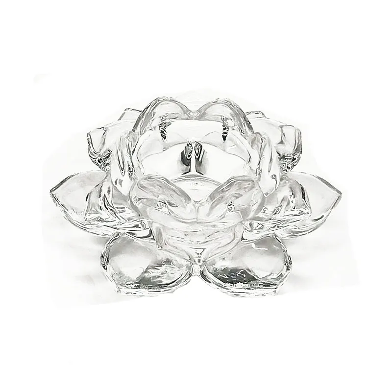 Glass Lotus Flower Candle Holder High Quality Crystal Tea Light Candlestick Handmade Buddhist Crafts Home Decor 8 Colors