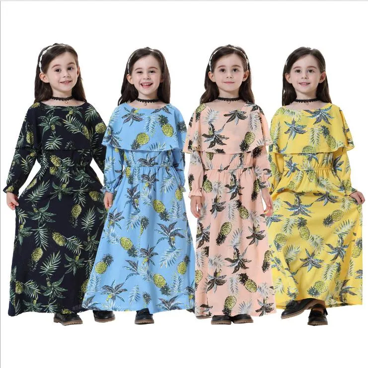 Filles Maxi Robes Florales Enfants Longue Musulman Cheongsam Bébé Bohème Robe De Soirée Plage Robe Décontractée Princesse Robes De Soirée À Manches Longues B5868