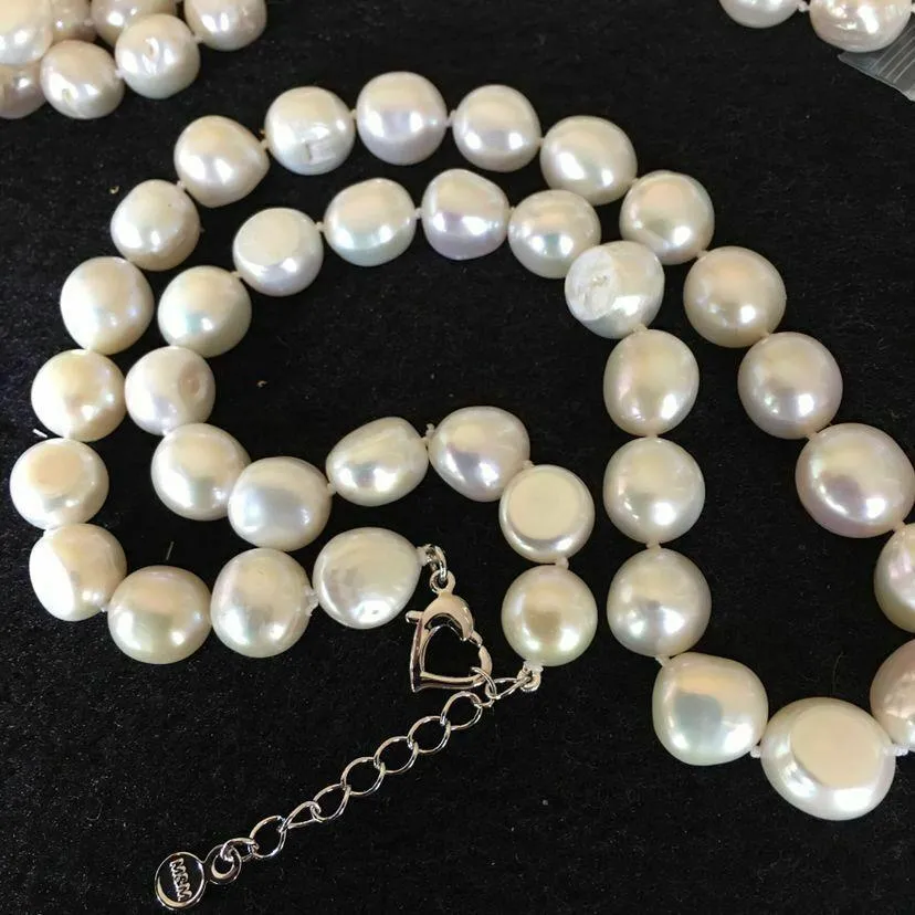 手の結び目10-11mmの白いバロック淡水真珠のネックレス45cmファッションジュエリー
