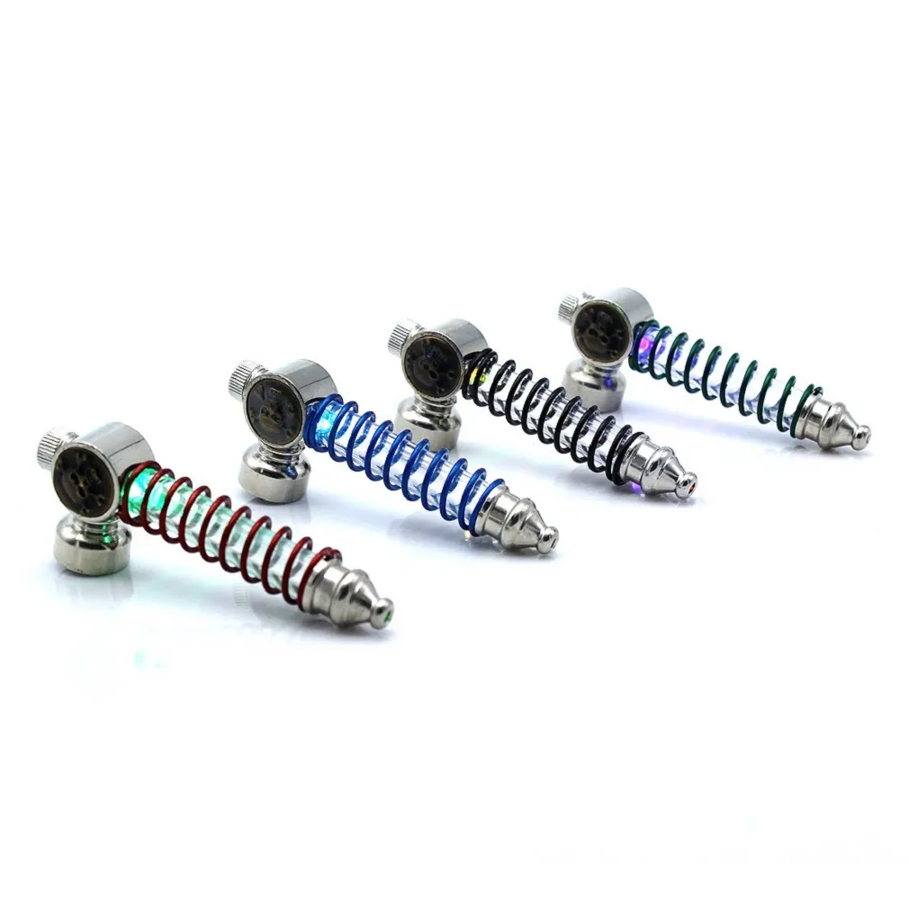 Skull Colorful LED Spring Tube Skull Pipes Smoking Pipes Portable Flashing Light Mini Tobacco Cigarette Smoker Smoking Pipe AC102