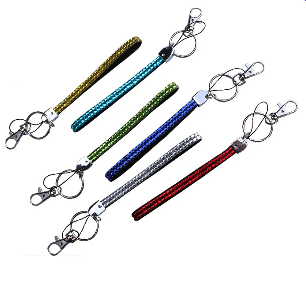 16cm short New Bling Rainbow Rhinestone Lanyard Crystal neck strap Diamond Long Lanyard with Keychain and Clip Badge ID Holder