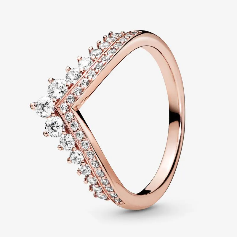 18 -karatowy Rose Gold Plisted Weding Pierścień Kobiety Dziewczęta Princess Wish Pierścienie dla Pandora 925 Srebrny pierścień Diamentowy CZ z oryginałem 2430