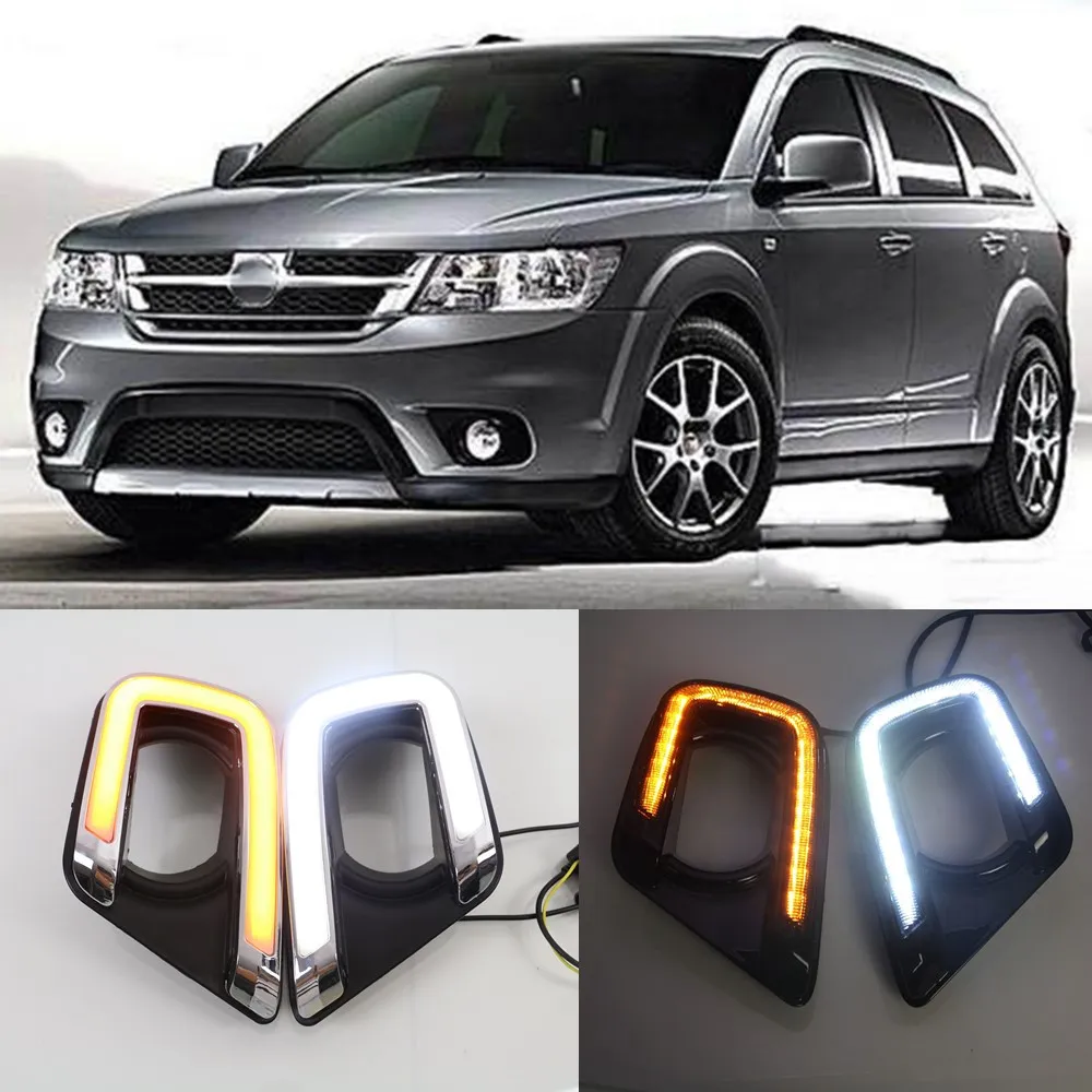 1 par LED Car Daytime Running Fog Fog Funcional Turn Signal Drl para Dodge Journey Fiat Freemont 2014 2015 2016 2017