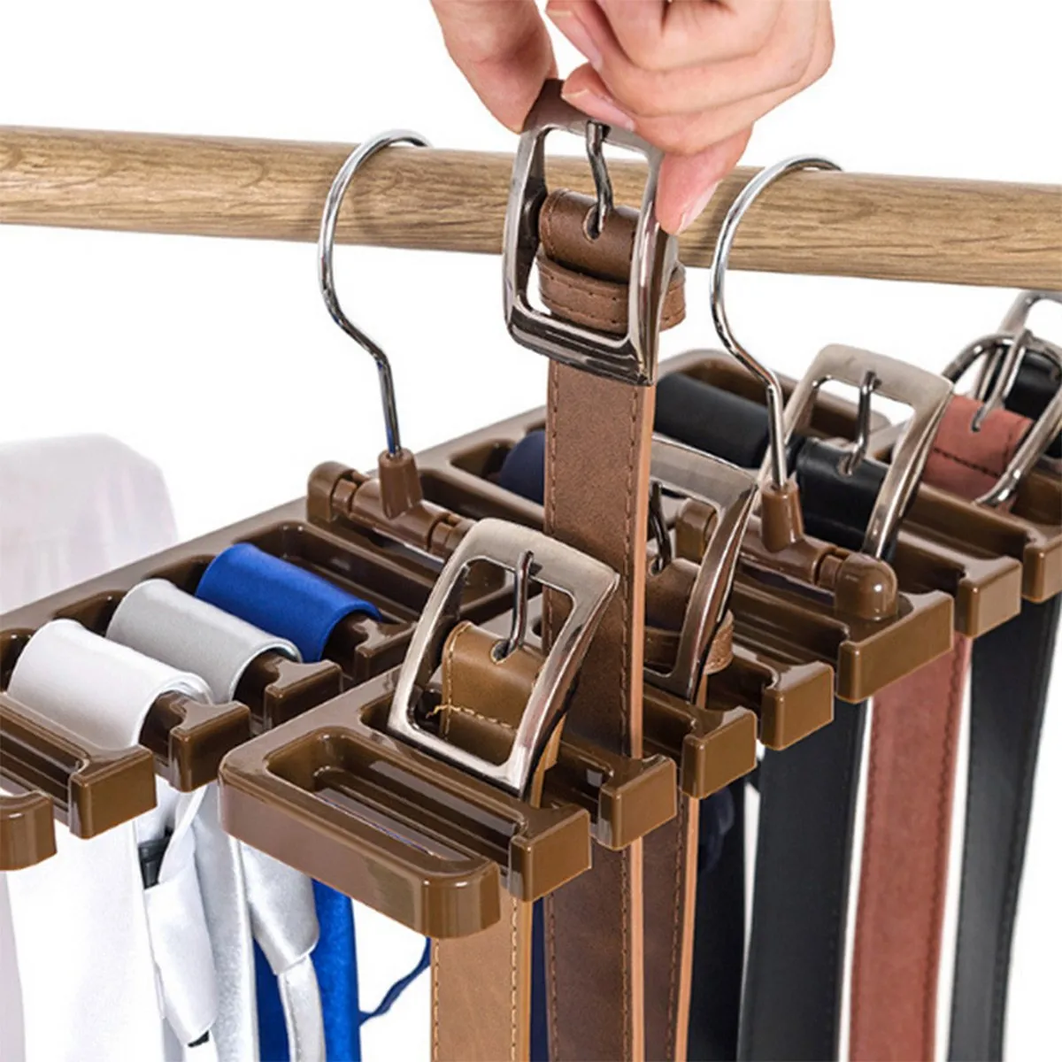 Förpackning med 2 slipsbältesorganisatör förvaringsställ multifuktion roterande slipsar halsdukhängare hållare garderob organisation garderob efterbehandling rack