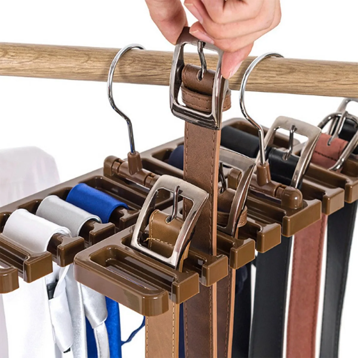 حزمة من 2 TIE BELT Organizer Storage Rack متعددة العلاقات الدوارة وشاح حامل شماعات خزانة خزانة خزانة الملابس