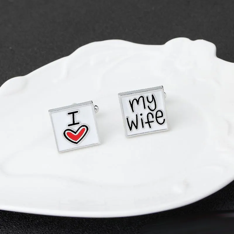 New Arrival Kocham moją żonę Mankiety Linki Mężczyźni Koszula Charm Cufflinks Wedding Party Jewelry Darmowa Wysyłka