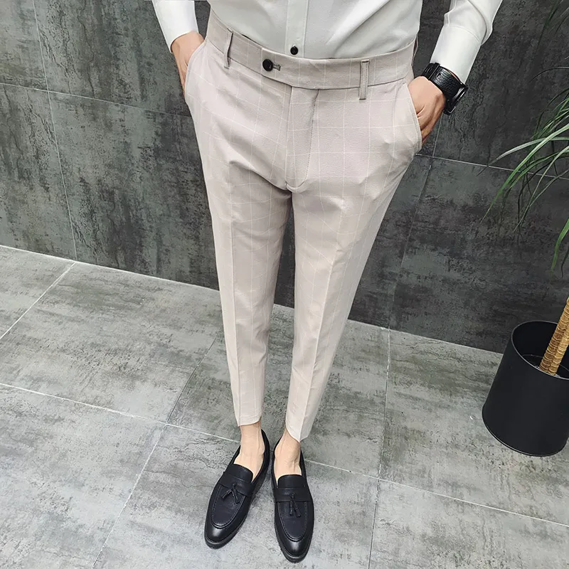 British Style Dress Suit Pant Man 2019 Ny Plaid Suit Pant Men Märke Designer Gentlemen Business Casual Work Men Byxor