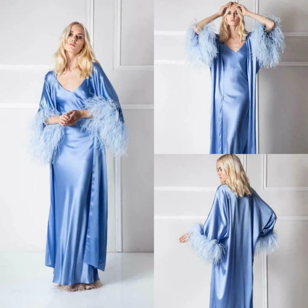 Robes De Mariée À Plumes De Luxe Ensemble De Longues Chemises En