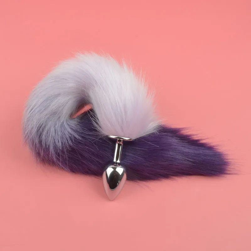 Men Women Butt Plug Metal Anal Plugs Stainless Steel Faux Fox Tail Sexy Toy Anal Insert Stopper Sex Toys Purple Tail