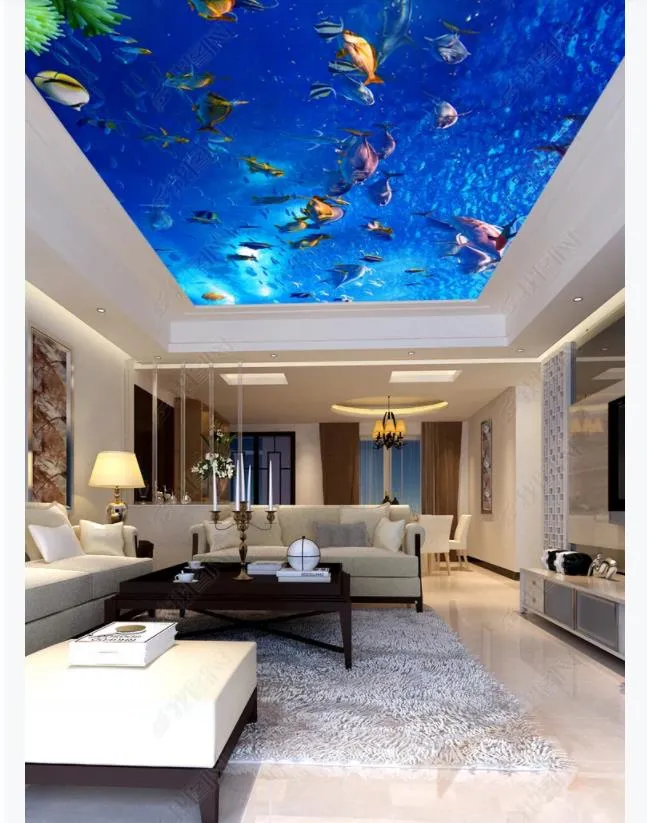 Пользовательские 3D фото потолок Зенит интерьер декоративная фреска красивый подводный мир тропические рыбы гостиная спальня потолок Зенит фреска