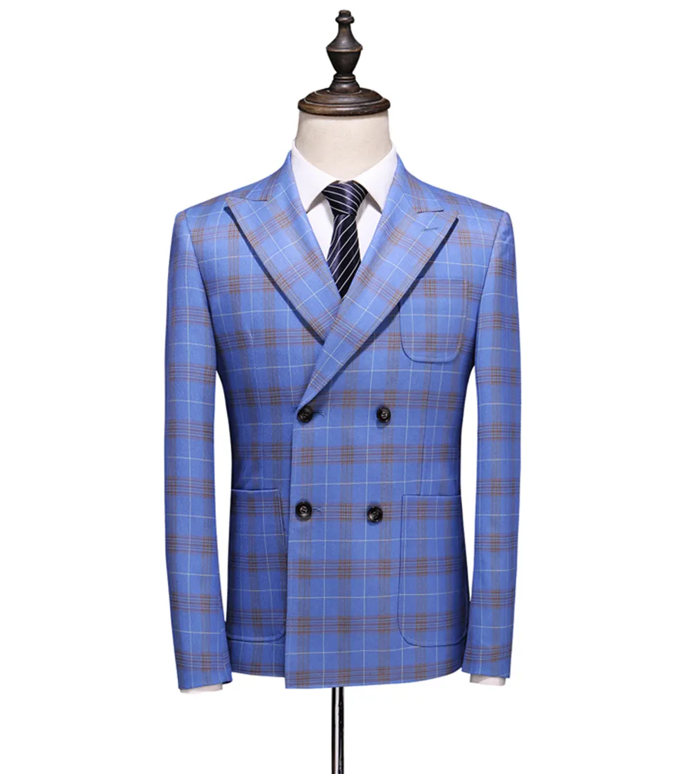 Ny populär blå brudgum tuxedos smal fit 3 stycken mens bröllop kostymer dubbelbröst blazer formella män affärsdräkt jacka pant217o