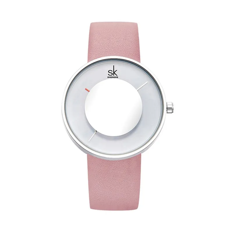 Shengke Quartz horloge voor dames roze blauw horlogeband roze blauw horlogeband 001 Hoge kwaliteit lederen band roze blauwe horlogeband